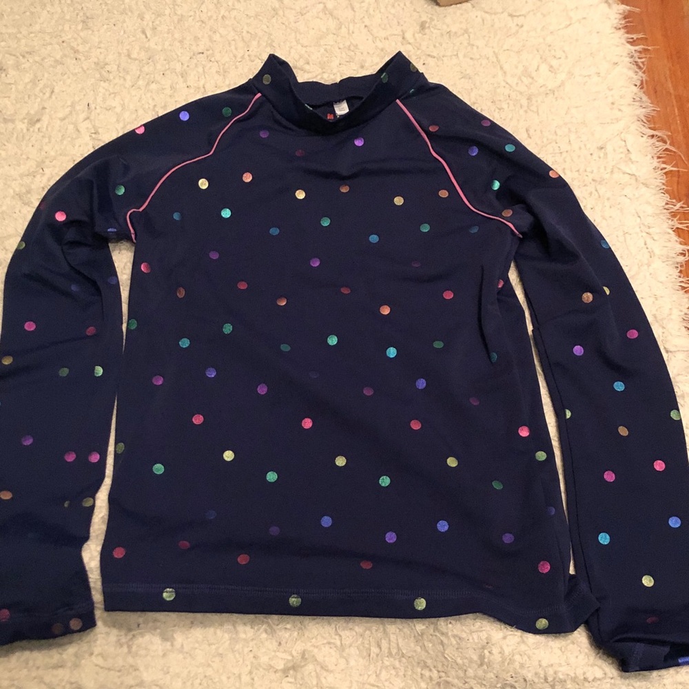 Mini Boden SPF 40+ Navy Polka Dot girls Long-Sleeve Swim Rash Guard
